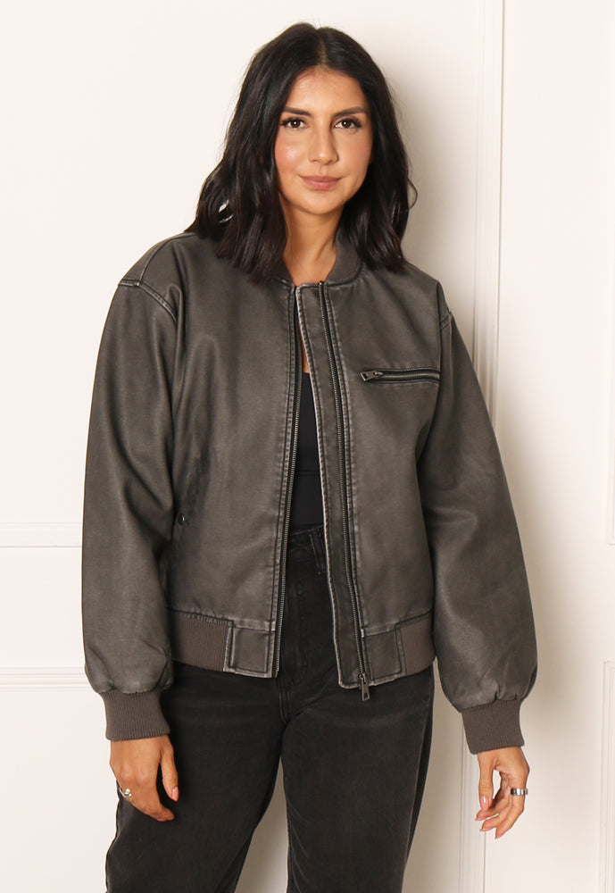
                  
                    VERO MODA Ivy Vintage Look Faux Leather Bomber Jacket in Washed Black - One Nation Clothing
                  
                