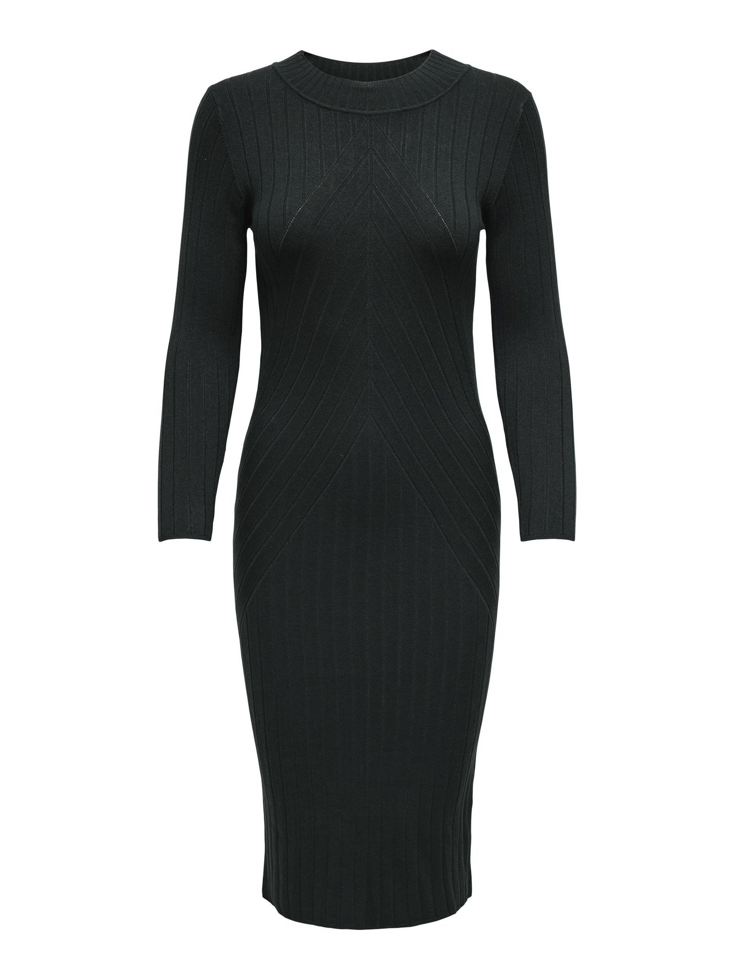 JDY Kate Ribbed Knit Round Neck Midi Dress in Black - One Nation Clothing