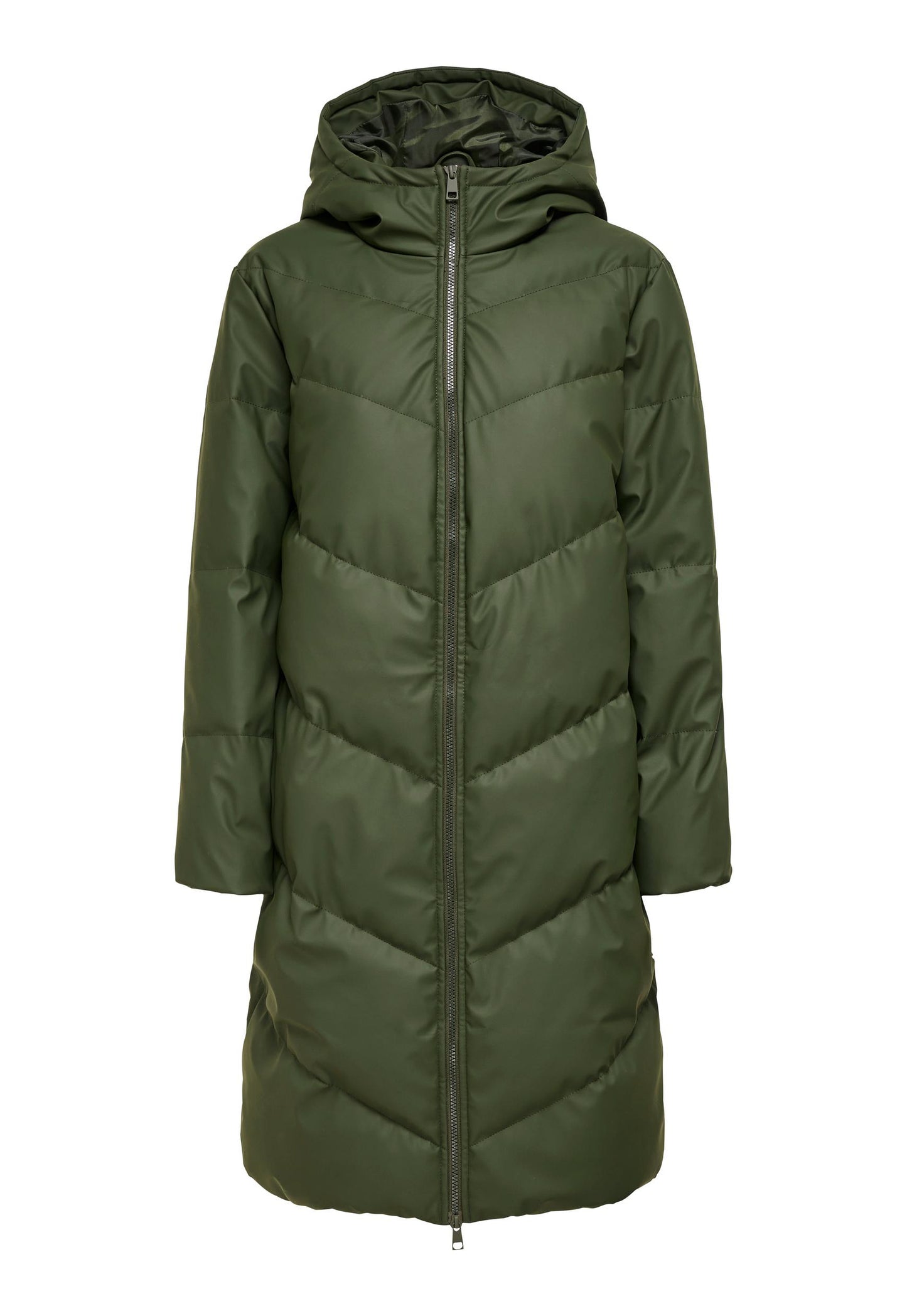 
                  
                    JDY Ulrikka Water Repellent Quilted Long Hooded Puffer Coat in Khaki - One Nation Clothing
                  
                