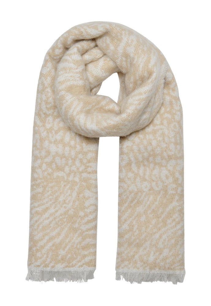 ONLY Trine Animal Print Fluffy Knit Blanket Scarf in Beige & Cream - One Nation Clothing