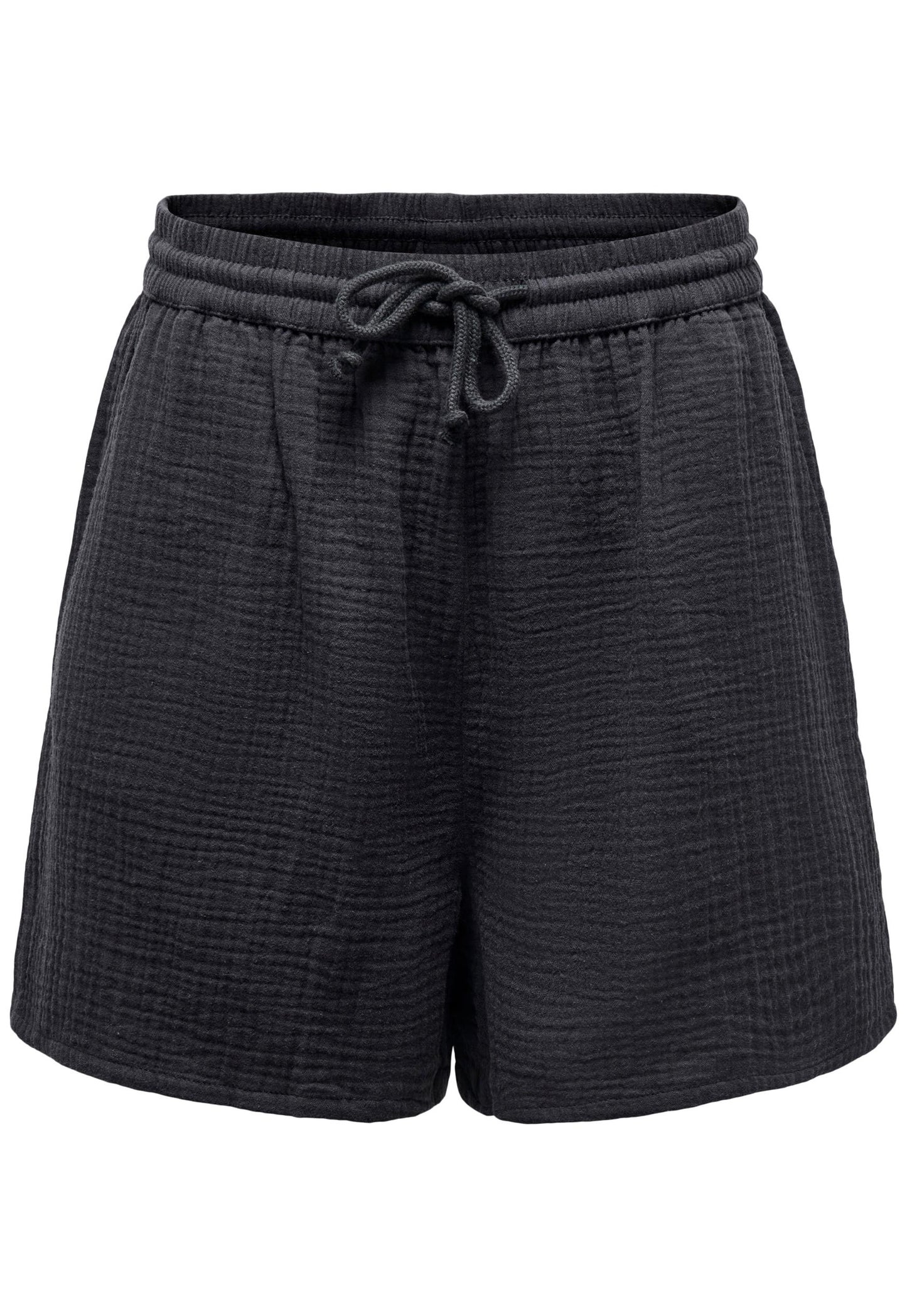 ONLY Thyra High Waisted Pull On Cheesecloth Co-ord Shorts in Washed Black - One Nation Clothing