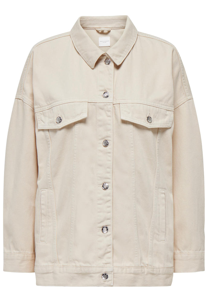 ONLY Fancy Vintage Boyfriend Fit Oversized Denim Jacket in Cream Ecru - One Nation Clothing