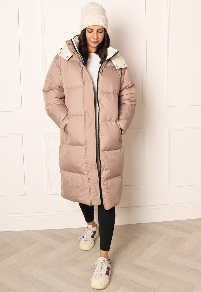 
                  
                    ONLY Premium Vilma Midi Down Puffer Coat with Hood in Beige - One Nation Clothing
                  
                
