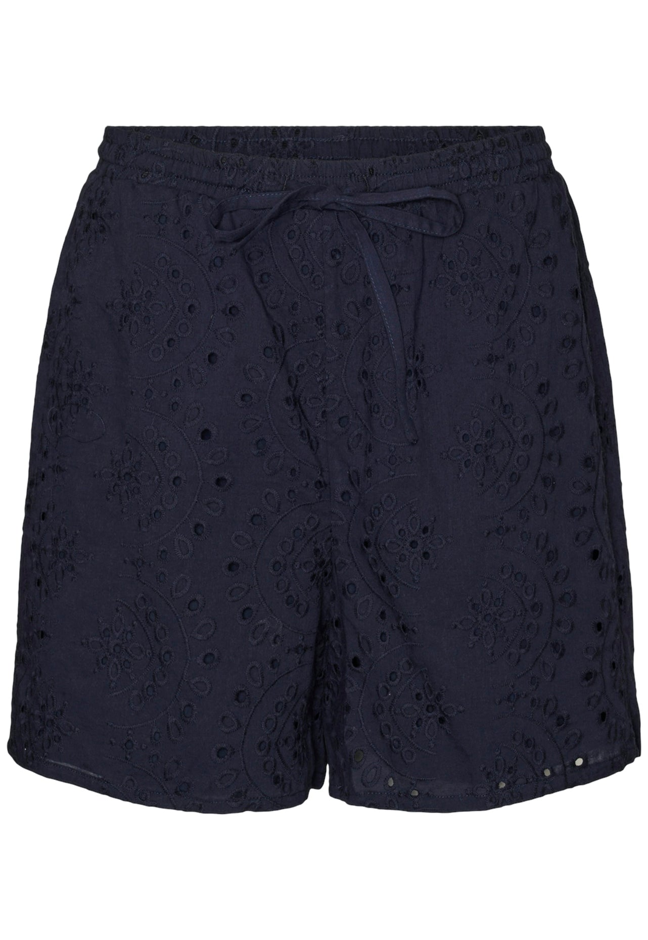 VERO MODA Hay Broderie Anglaise Lace Cotton Co-ord Shorts in Navy Blue - One Nation Clothing