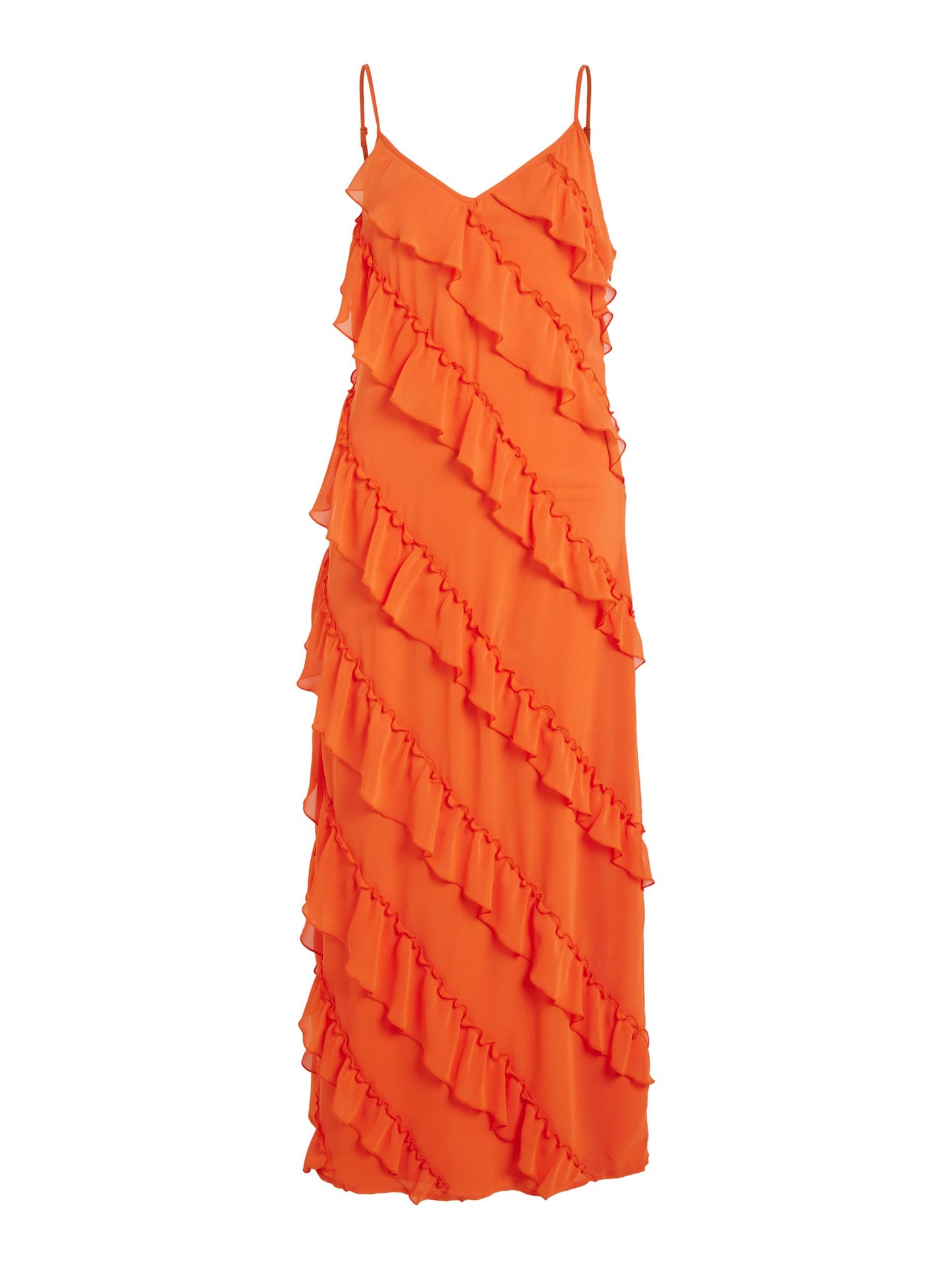 
                  
                    VILA Neila Strappy Ruffle Chiffon Maxi Dress in Orange - One Nation Clothing
                  
                