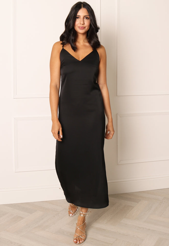 
                  
                    VILA Ellette Satin Midi Slip Dress in Black - One Nation Clothing
                  
                