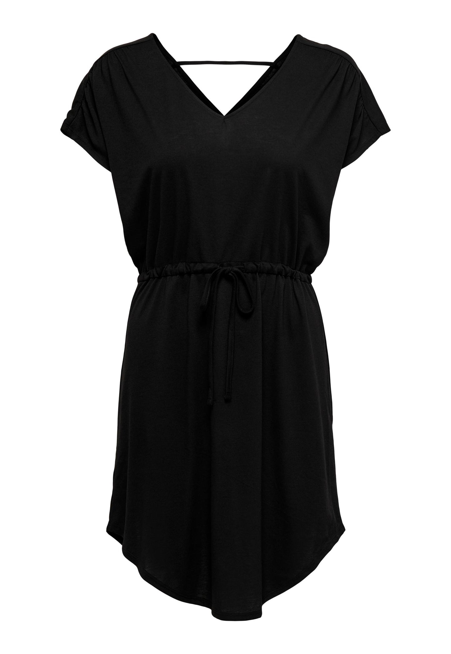 
                  
                    JDY Jersey V-Neck T-shirt Mini Summer Dress with Tie Waist in Black - One Nation Clothing
                  
                