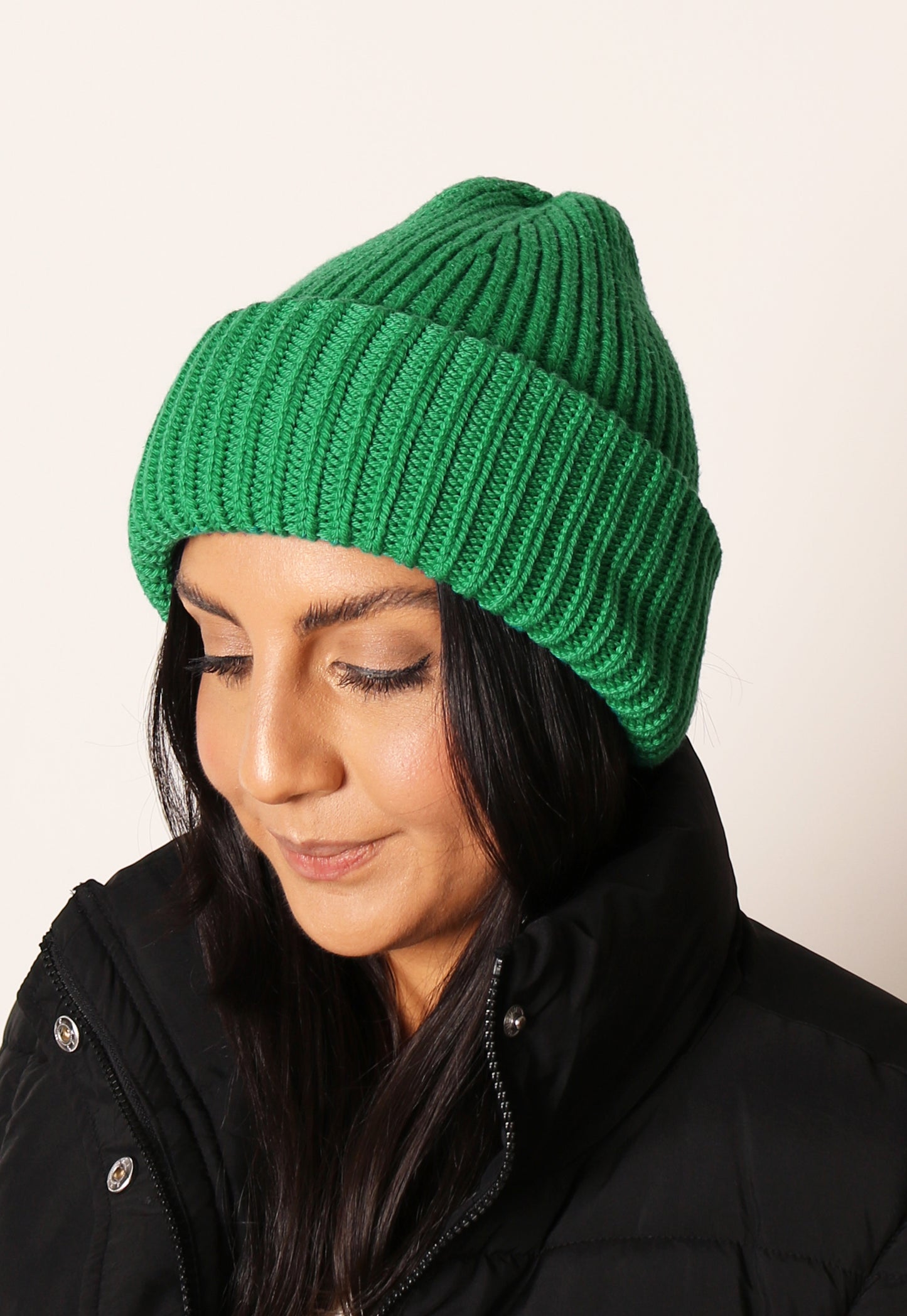 PIECES Juca Fisherman Rib Knit Beanie Hat in Green - One Nation Clothing