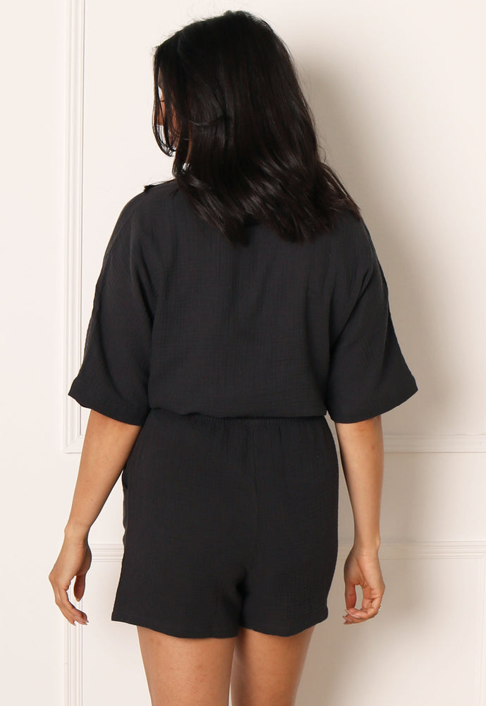 
                  
                    ONLY Thyra Short Sleeve Cheesecloth Co-ord Shirt in Washed Black - One Nation Clothing
                  
                