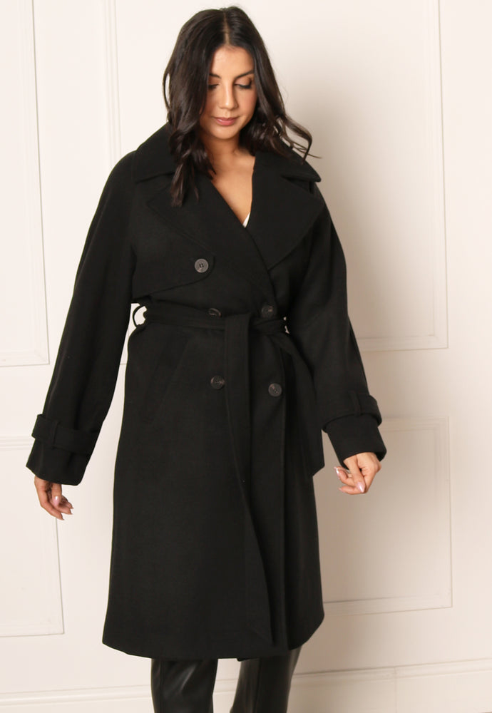 
                  
                    VILA Landra Smart Double Breasted Longline Wool Trench Coat in Black - One Nation Clothing
                  
                