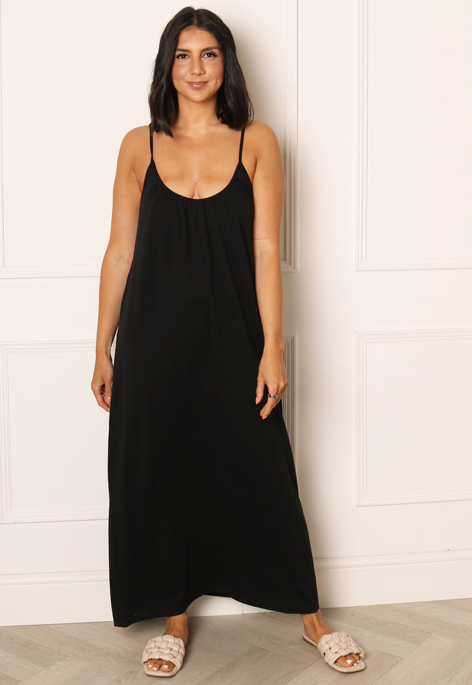VERO MODA Luna Strappy Jersey Loose Fit Maxi Dress in Black - One Nation Clothing