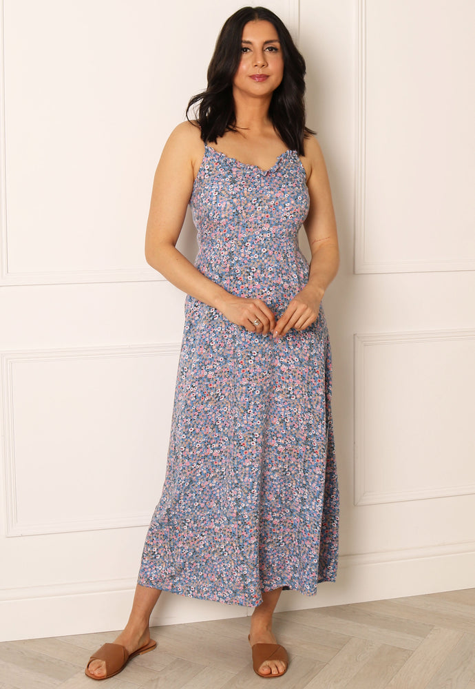 
                  
                    PIECES Nyx Strappy Ditsy Floral Print Midi Dress in Blue & Pink - One Nation Clothing
                  
                