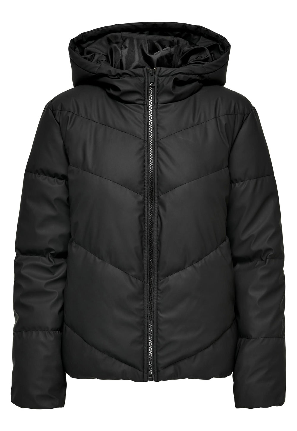 JDY Arnhem Water Repellent Quilted Short Hooded Puffer Jacket in Black - One Nation Clothing