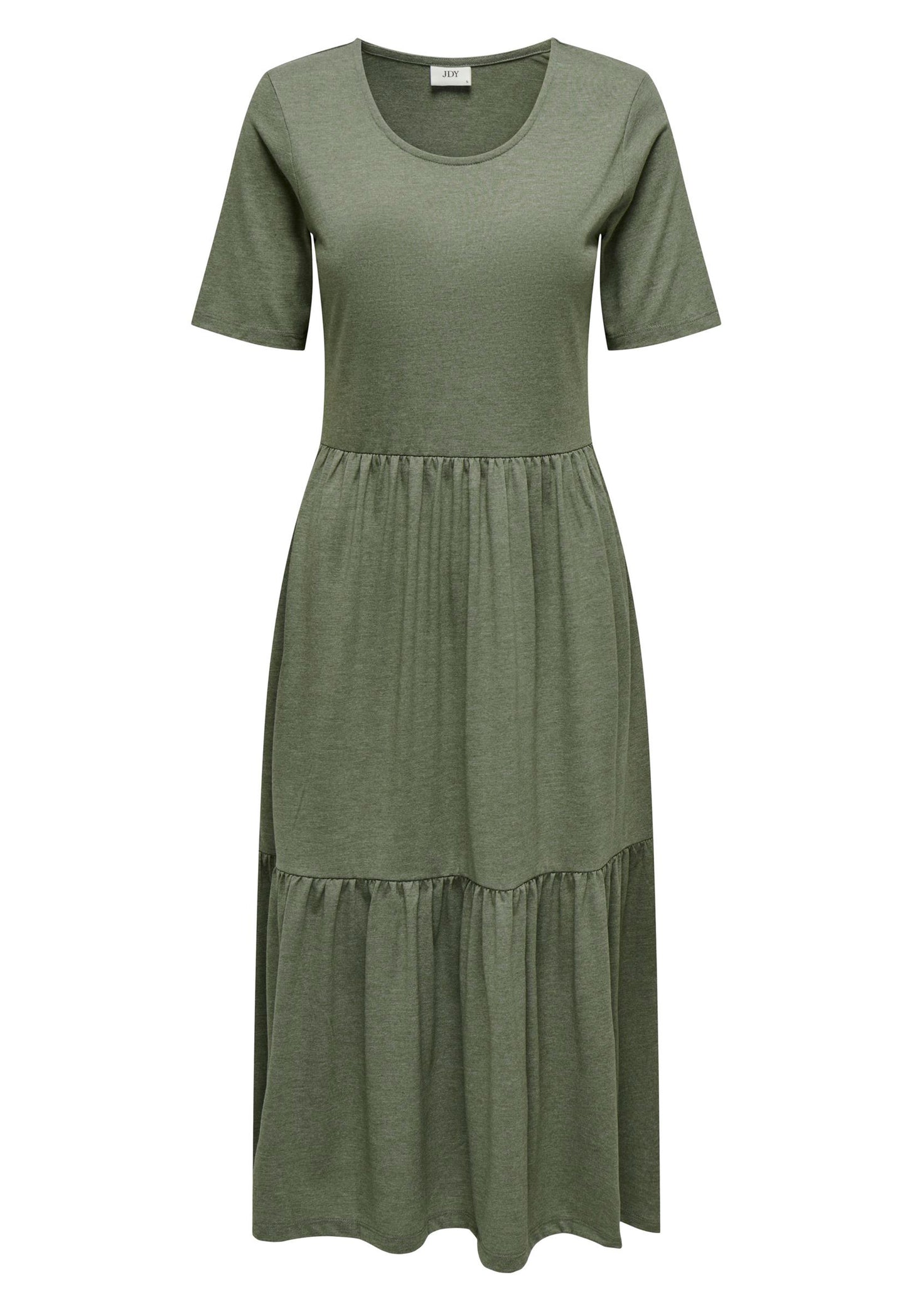 JDY Tiered Jersey Midi Summer Dress in Khaki Melange - One Nation Clothing