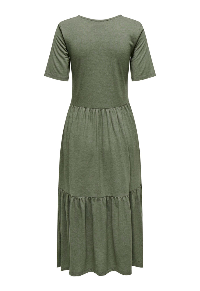 
                  
                    JDY Tiered Jersey Midi Summer Dress in Khaki Melange - One Nation Clothing
                  
                
