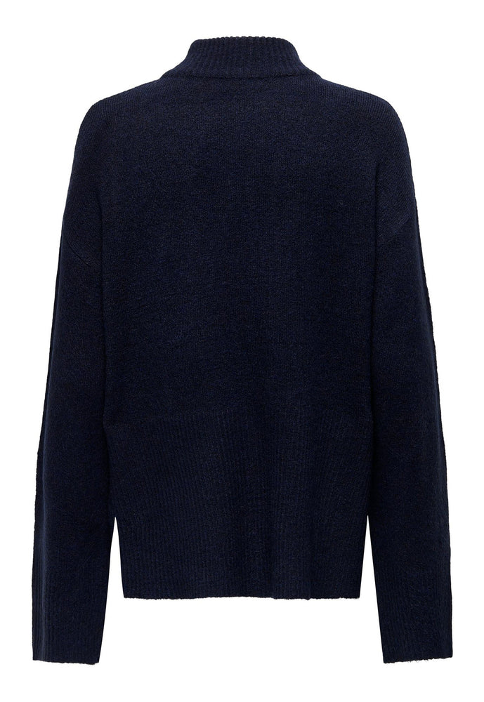 
                  
                    JDY Elanora High Neck Fluffy Knit Jumper with Side Splits in Navy Blue - One Nation Clothing
                  
                
