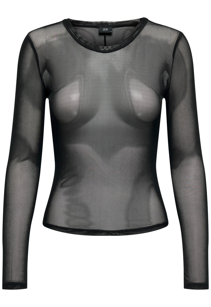 JDY Elsa Long Sleeve Sheer Mesh Top in Black - One Nation Clothing