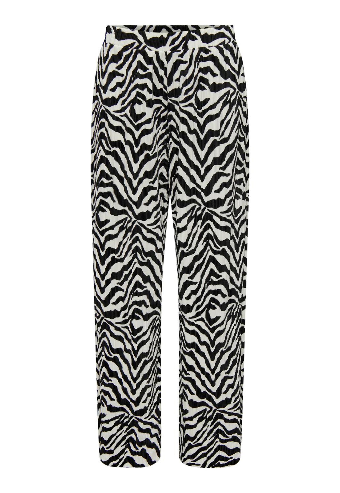 
                  
                    JDY Bravo Zebra Print Plisse afslappede bukser med brede ben i sort og creme - One Nation-tøj
                  
                