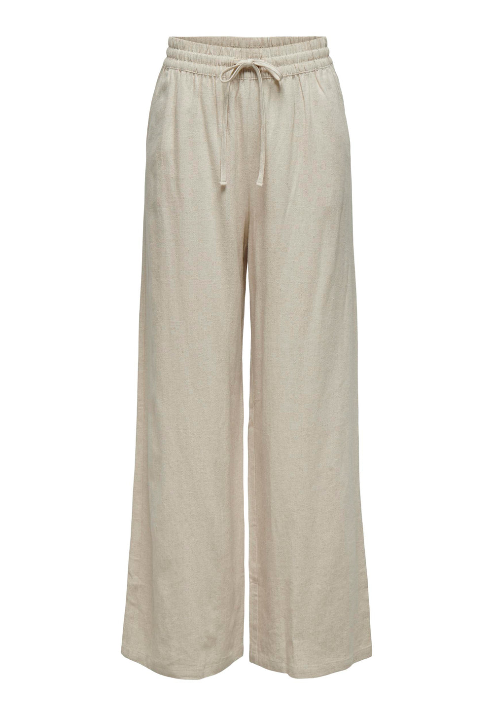 JDY Say High Waisted Wide Leg Linen Trousers with Tie Waist in Beige - One Nation Clothing