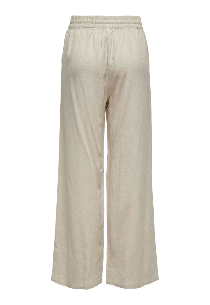 
                  
                    JDY Say High Waisted Wide Leg Linen Trousers with Tie Waist in Beige - One Nation Clothing
                  
                
