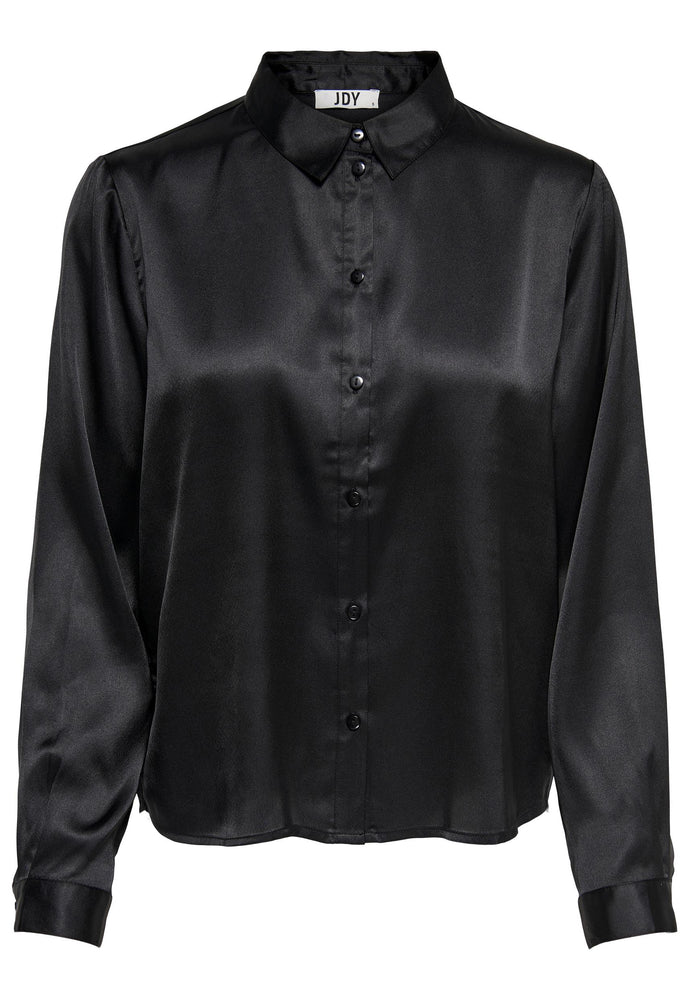 JDY Fifi Satin Long Sleeve Shirt in Black - One Nation Clothing