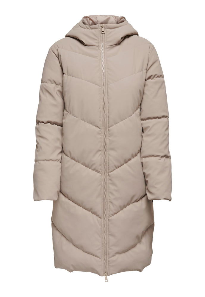 
                  
                    JDY Ulrikka Water Repellent Quilted Long Hooded Puffer Coat in Beige - One Nation Clothing
                  
                