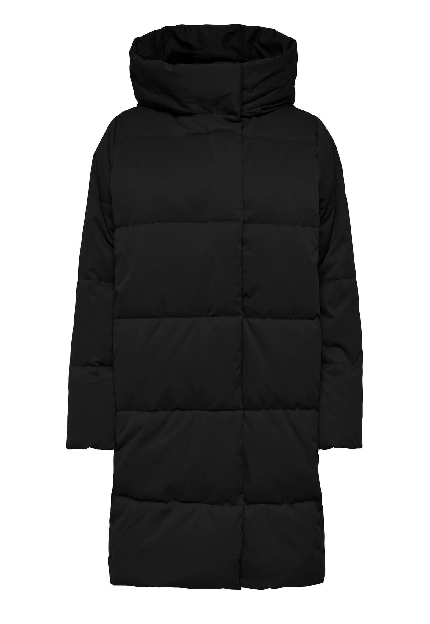 JDY Mustang Longline Hooded Padded Puffer Coat with Hood in Black - One Nation Clothing
