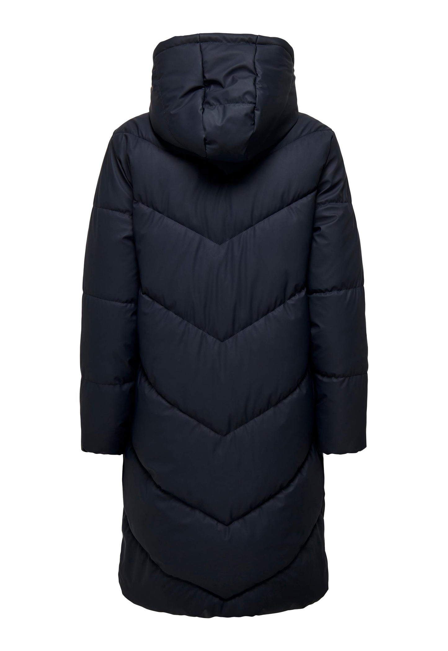 JDY Ulrikka Water Repellent Quilted Long Hooded Puffer Coat in Navy Blue - One Nation Clothing