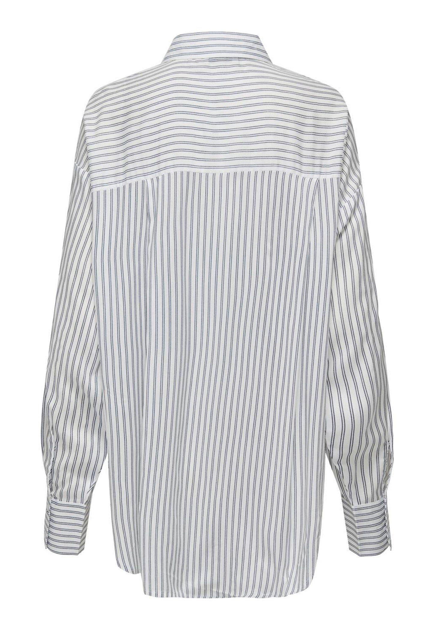 
                  
                    JDY Grace Stripe Longline långärmad bomullsskjorta med nedsänkt fåll i vitt och marinblått - One Nation-kläder
                  
                