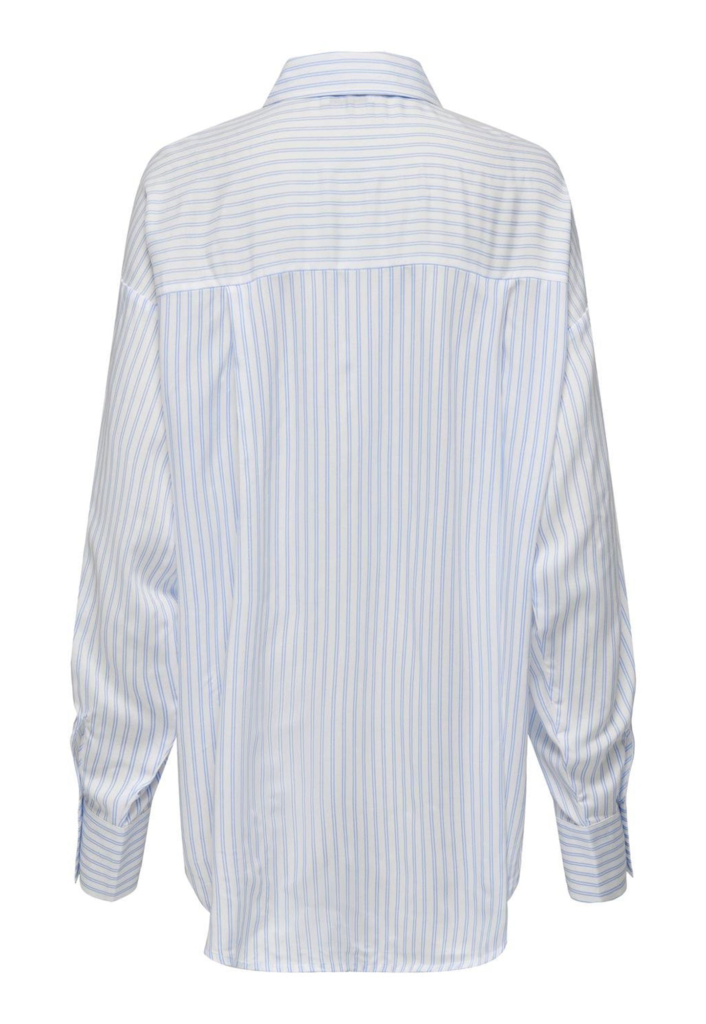 
                  
                    Camisa larga de algodón de manga larga a rayas Grace con dobladillo asimétrico de JDY en blanco y azul claro - One Nation Clothing
                  
                