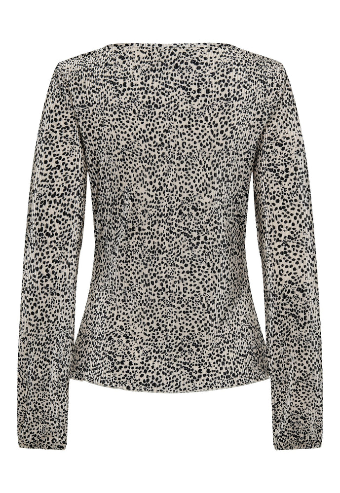 
                  
                    JDY Cita Animal Print Plisse V Neck Twist Front Top with Long Sleeves in Cream & Black - One Nation Clothing
                  
                