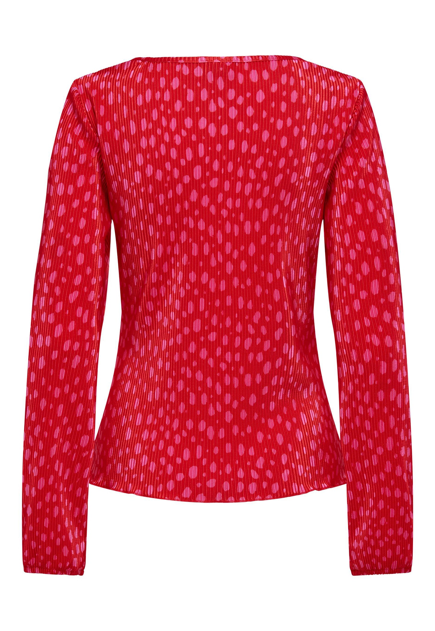 
                  
                    JDY Cita Animal Print Plisse V Neck Twist Front Top with Long Sleeves in Red & Pink - One Nation Clothing
                  
                
