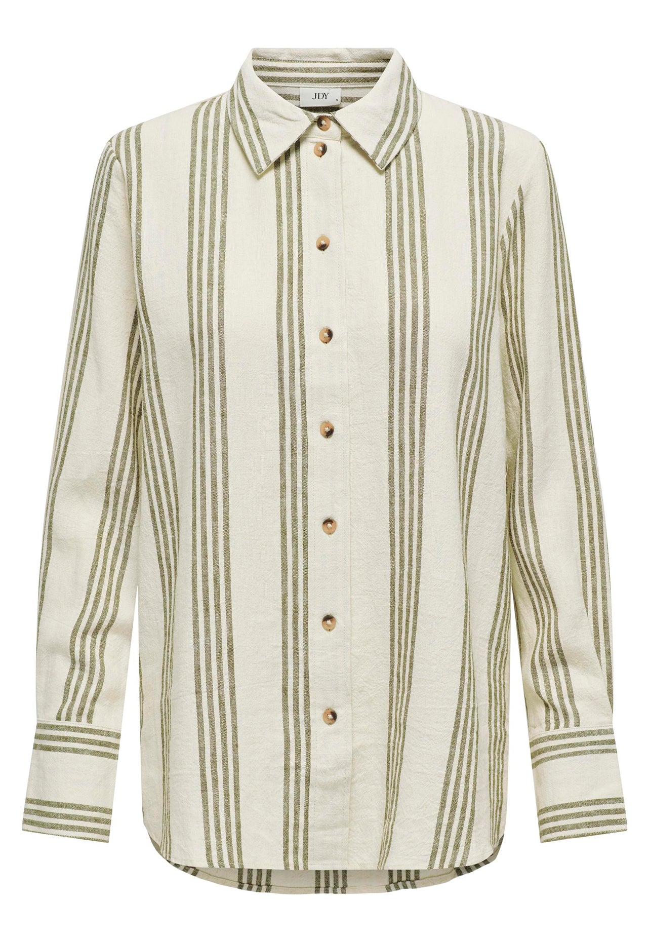 JDY Say Oversized linnen gestreept combi-set overhemd in beige en olijfgroen - One Nation Clothing