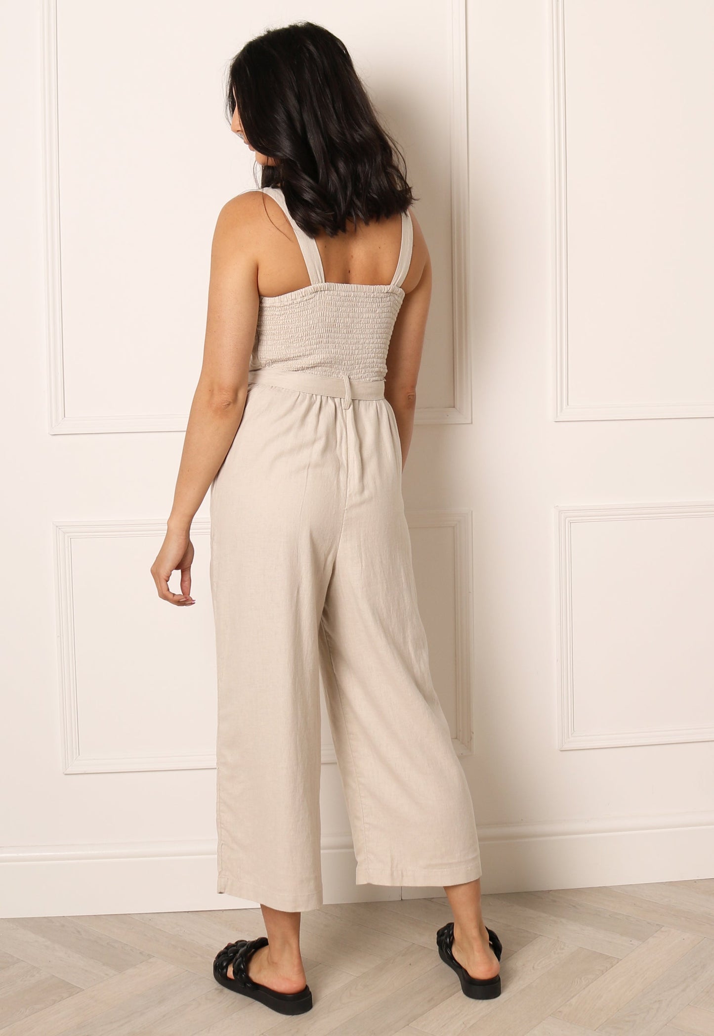 ONLY Caro Linen Strappy Culotte Jumpsuit in Beige - One Nation Clothing