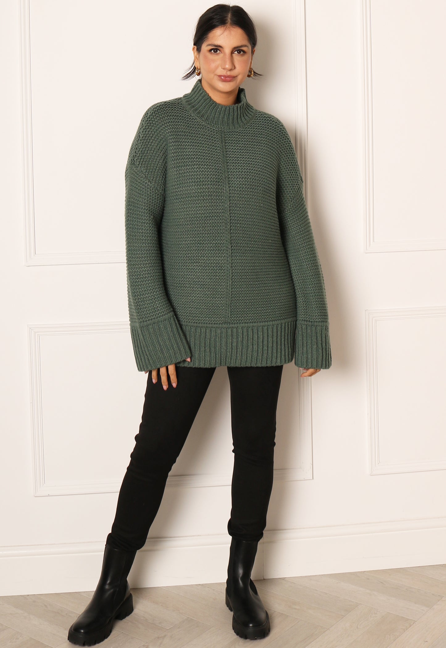 VERO MODA Miranda Longline Chunky Knit Jumper in Green - One Nation Clothing