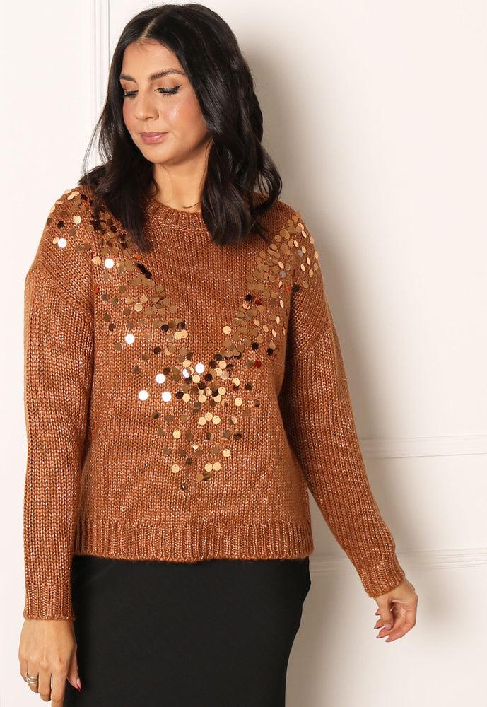 
                  
                    ONLY Nixi Metallic Lurex & Sequin Jumper in Ginger & Copper - One Nation Clothing
                  
                