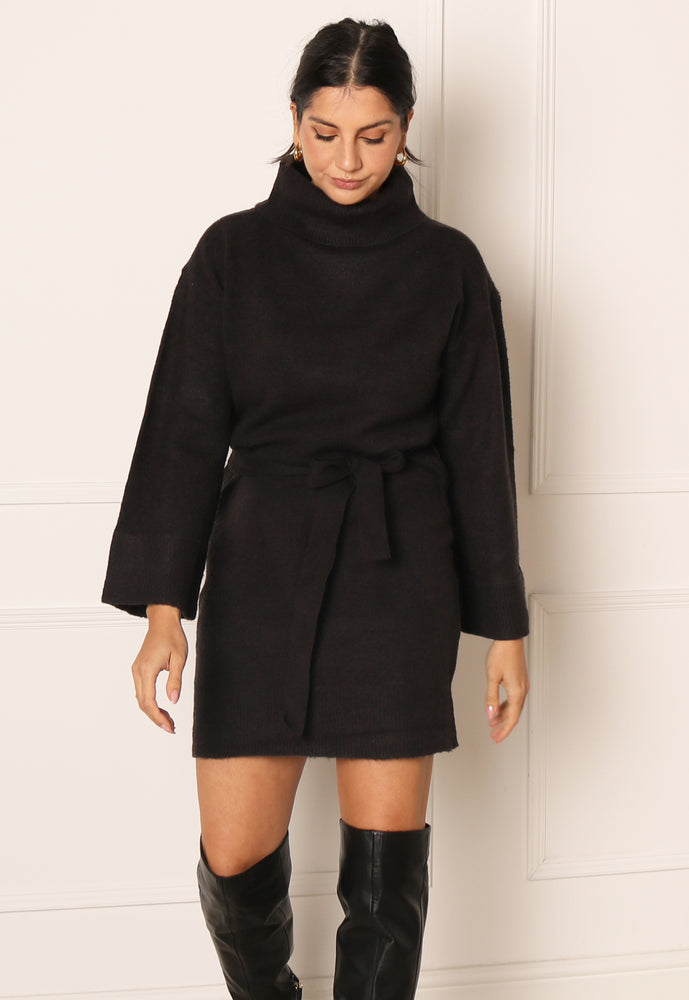 
                  
                    VILA Rolfie Long Sleeve Rollneck Belted Mini Jumper Dress in Black - One Nation Clothing
                  
                
