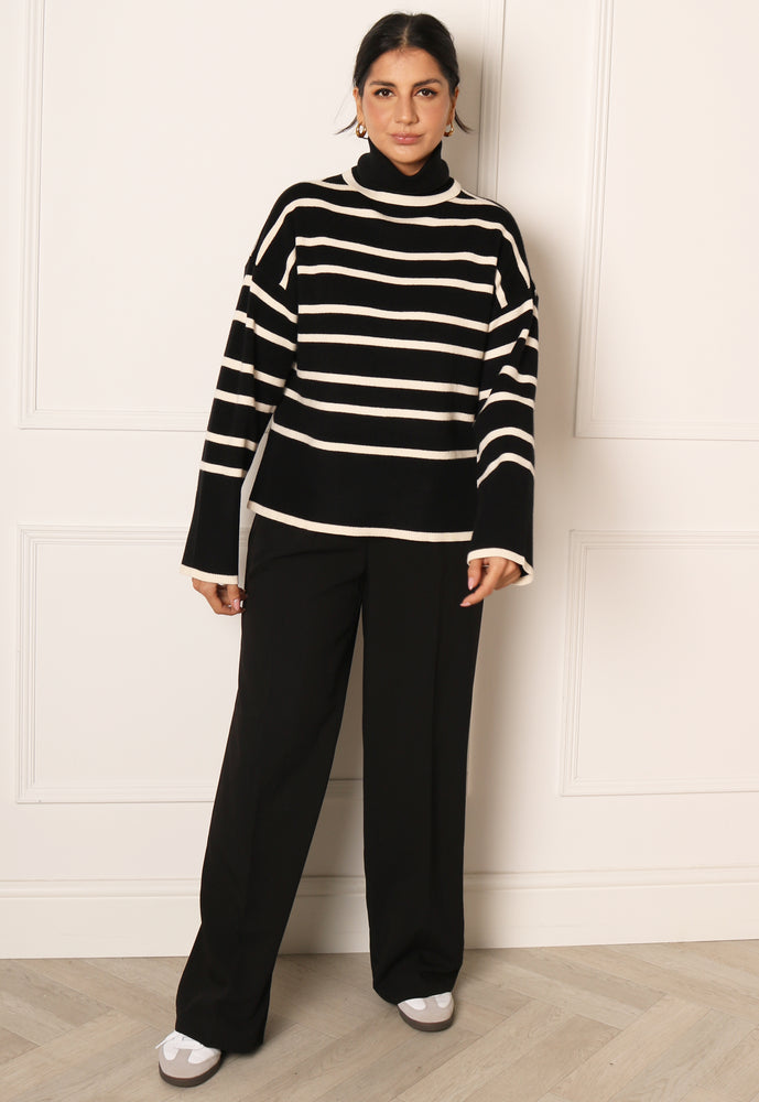 
                  
                    VERO MODA Soft Knit Stripe Rollneck Jumper in Black & Cream - One Nation Clothing
                  
                
