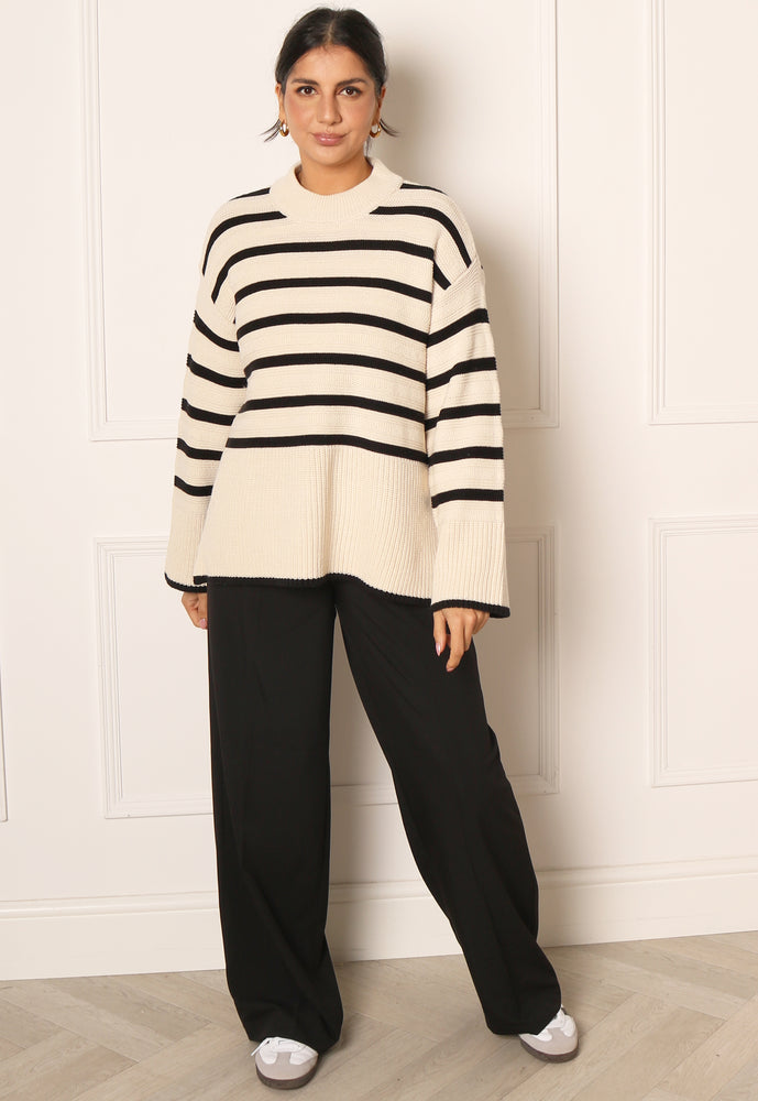 ONLY Sia Chunky Knit Stripe Jumper in Cream & Black - One Nation Clothing