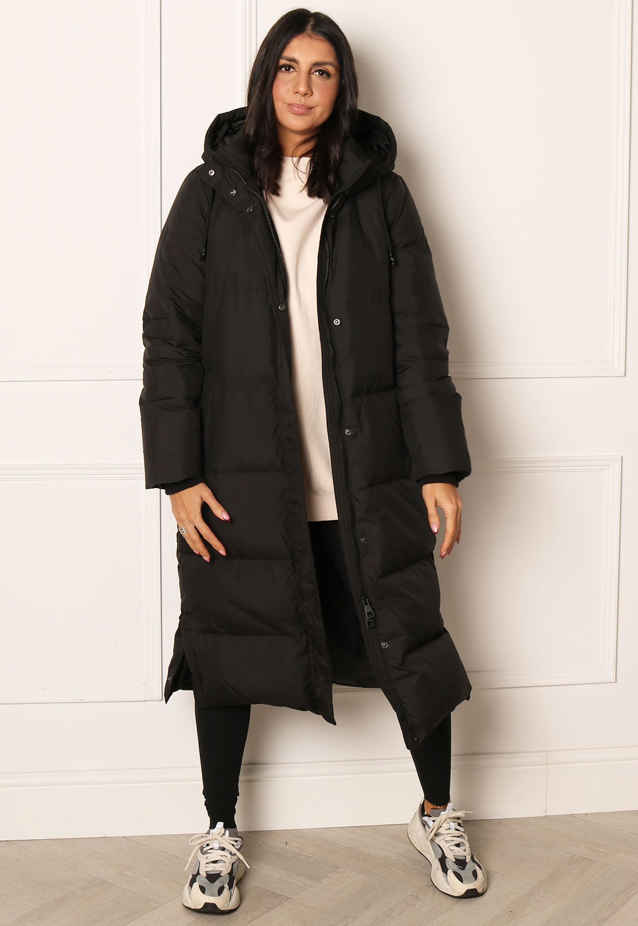 ONLY Premium Alice Maxi Longline Down Puffer Coat with Hood in Black ...