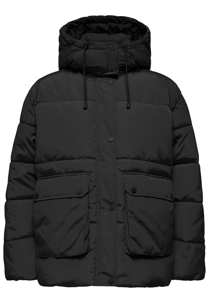 ONLY Nora Luxe Short Oversized Padded Hooded Puffer Coat in Black - One Nation Clothing