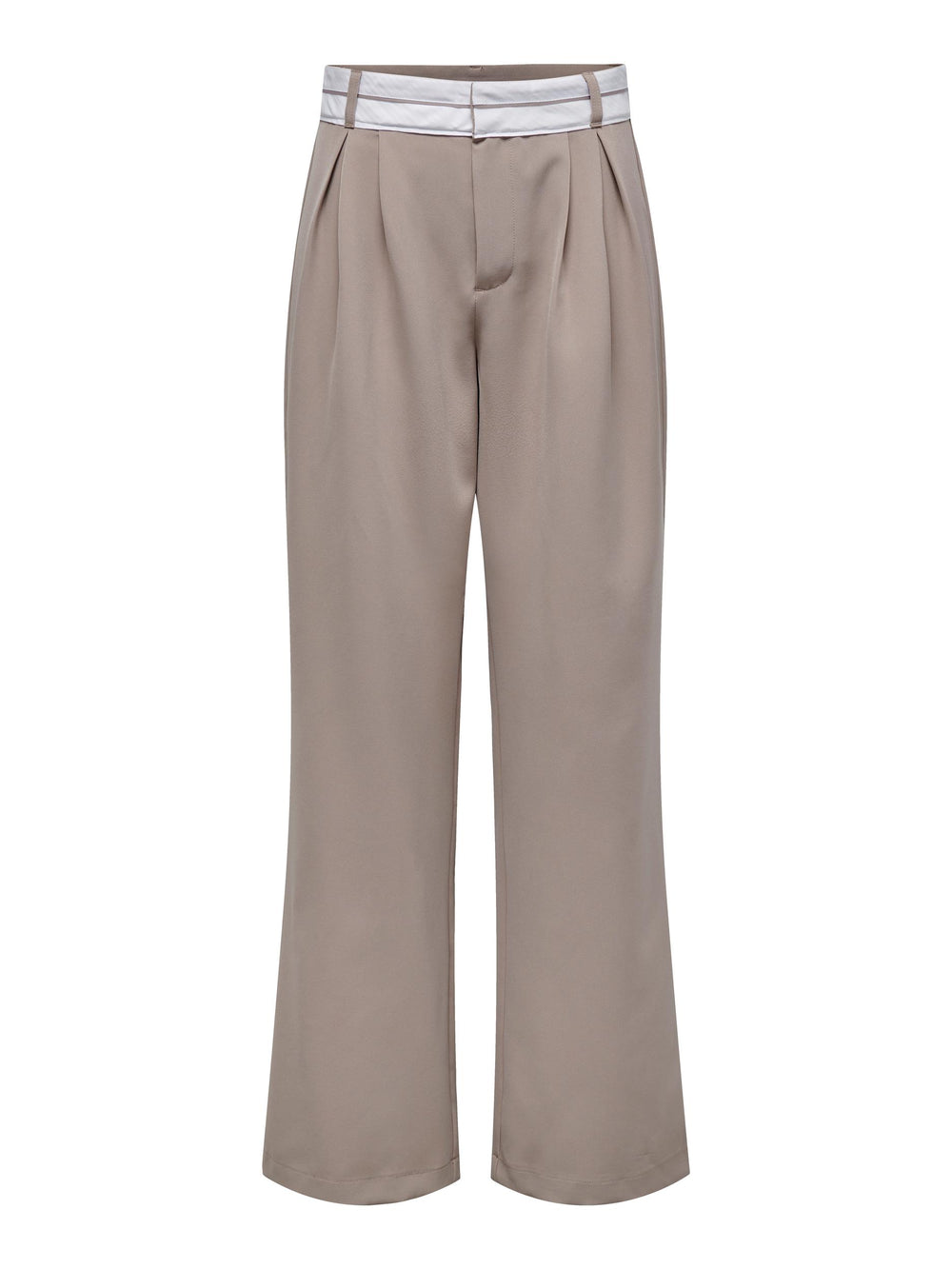 ONLY Malika Wide Leg Relaxed Dad Trousers with Rolled Waistband in Beige - One Nation Clothing