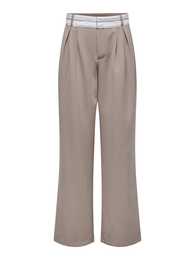 
                  
                    ONLY Malika Wide Leg Relaxed Dad Trousers with Rolled Waistband in Beige - One Nation Clothing
                  
                
