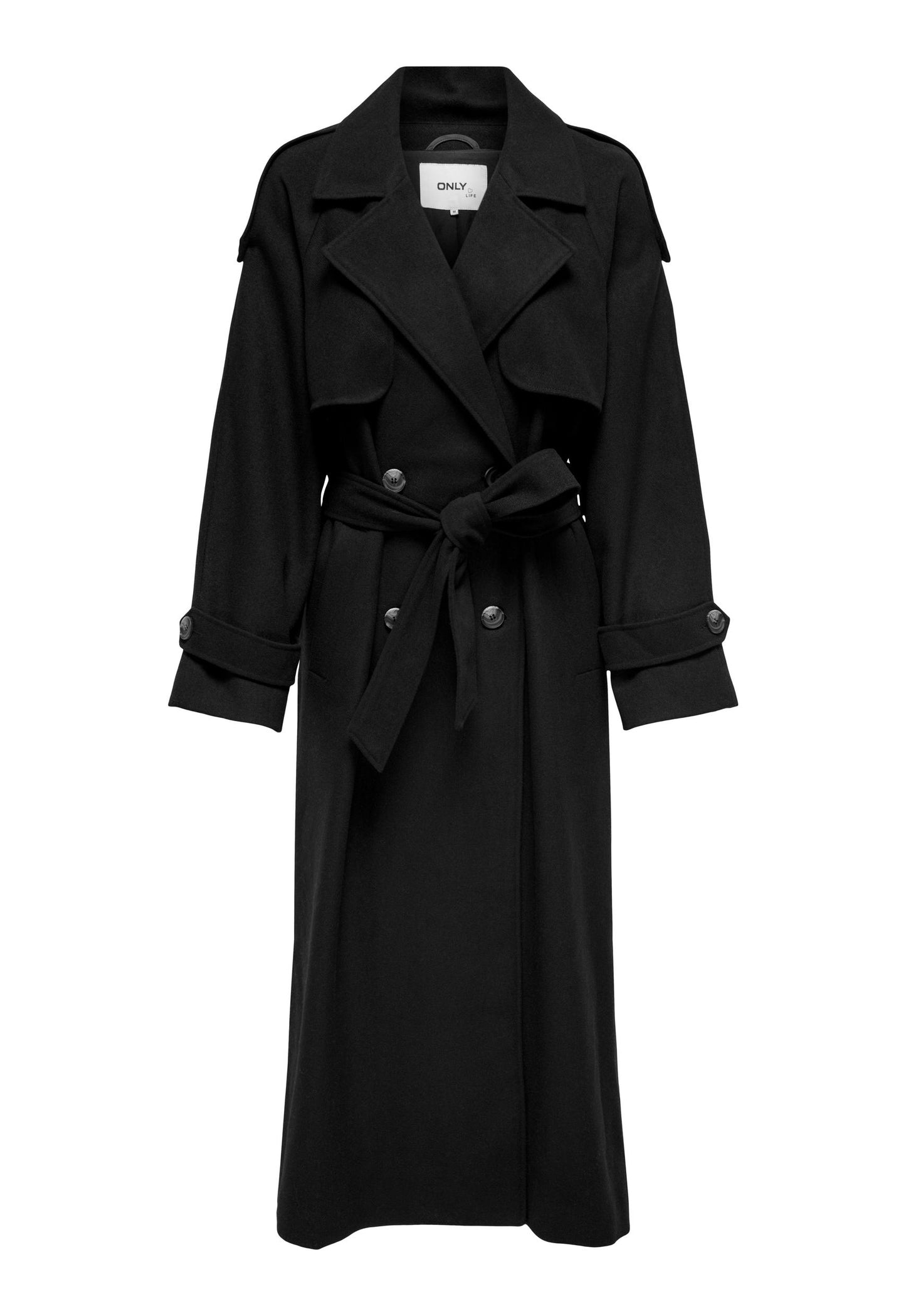 
                  
                    ONLY Maisy Premium Double Breasted Longline Belted Wool Trench Coat in Black - One Nation Clothing
                  
                