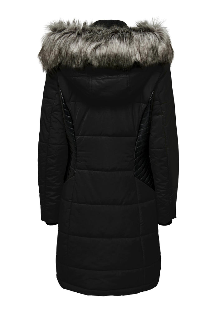 
                  
                    ONLY Litta Biker Detail Coat with Leather Detail & Fur Trim in Black & Grey - One Nation Clothing
                  
                