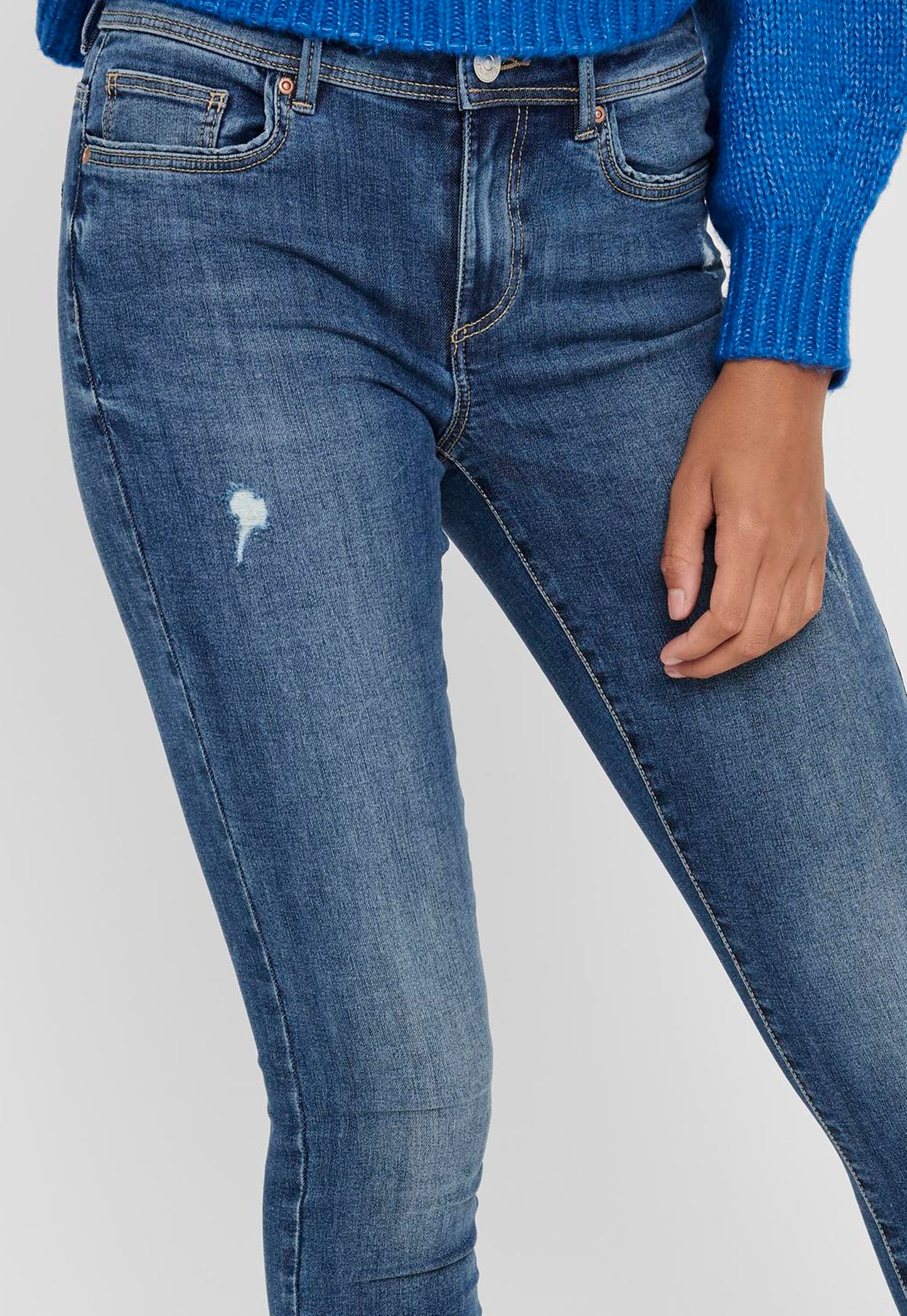 
                  
                    ONLY Wauw Mid Rise Skinny Jeans with Small Rip in Mid Blue - One Nation Clothing
                  
                