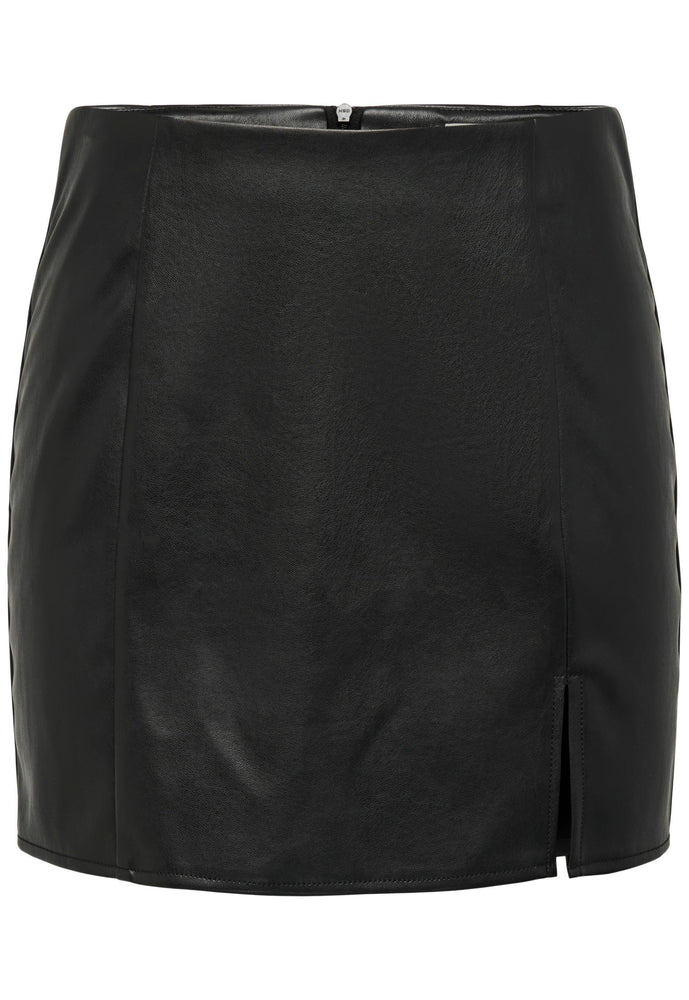 
                  
                    ONLY High Waisted Faux Leather Mini Skirt with Slit in Black - One Nation Clothing
                  
                