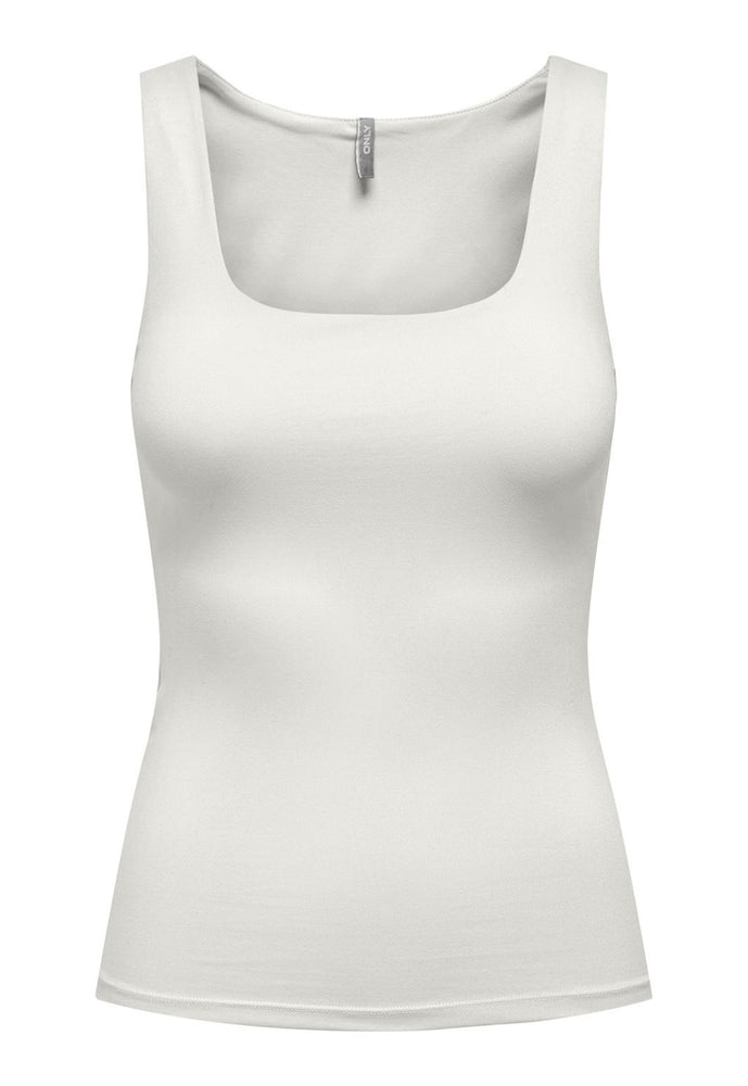 ONLY Double Layer Stretch Reversible Top with Scoop Square Neckline in Soft Cream - One Nation Clothing