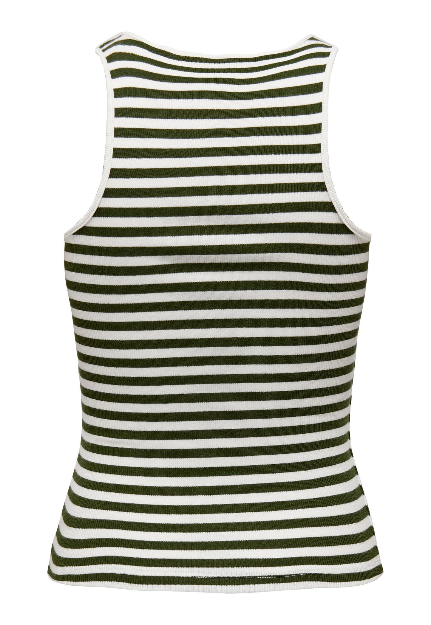 
                  
                    ONLY Any Stripe Ribbed Racer Neck Tank Top Vest in Khaki & White - One Nation Clothing
                  
                