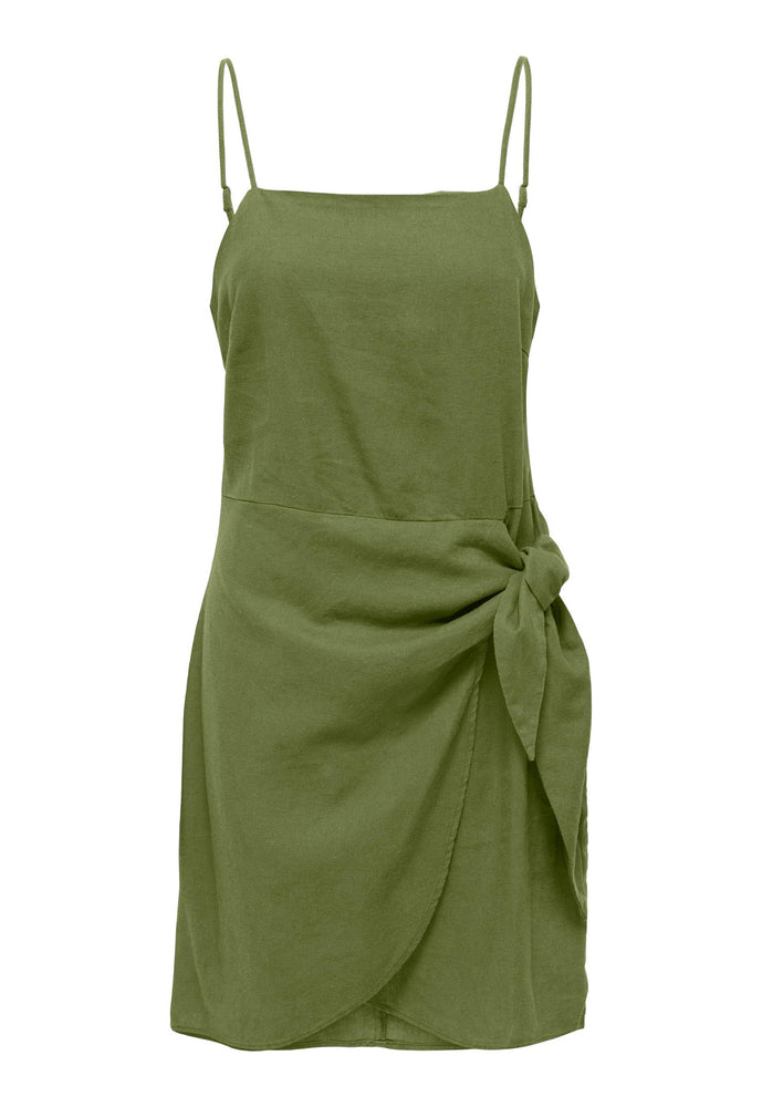 
                  
                    ONLY Caro Linen Strappy Mini Dress with Wrap Skirt in Olive Green - One Nation Clothing
                  
                